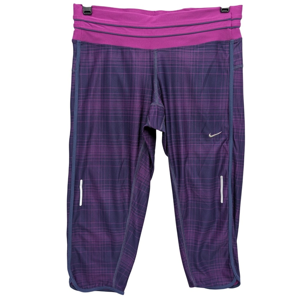 Nike Dri-FIT Running Leggings Women M Purple Grid Crop Capri 428046-426